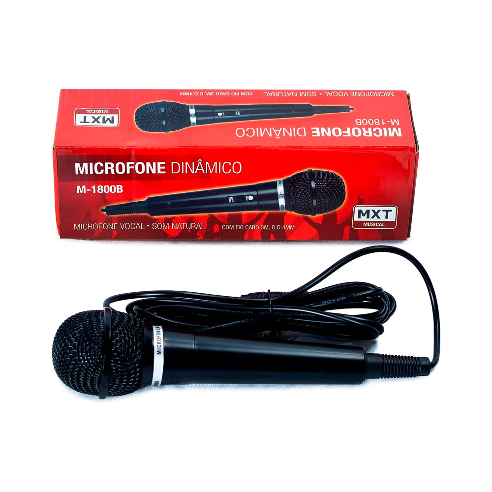 Microfone Vocal Dinâmico Som Natural MXT Preto 3 Metros - M-1800B